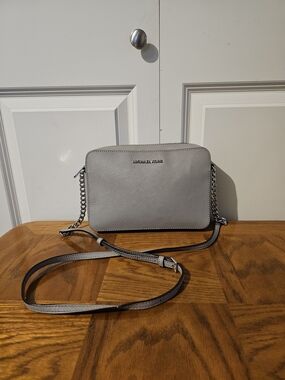 Michael Kors Light Grey Saffiano Leather Crossbody Bag